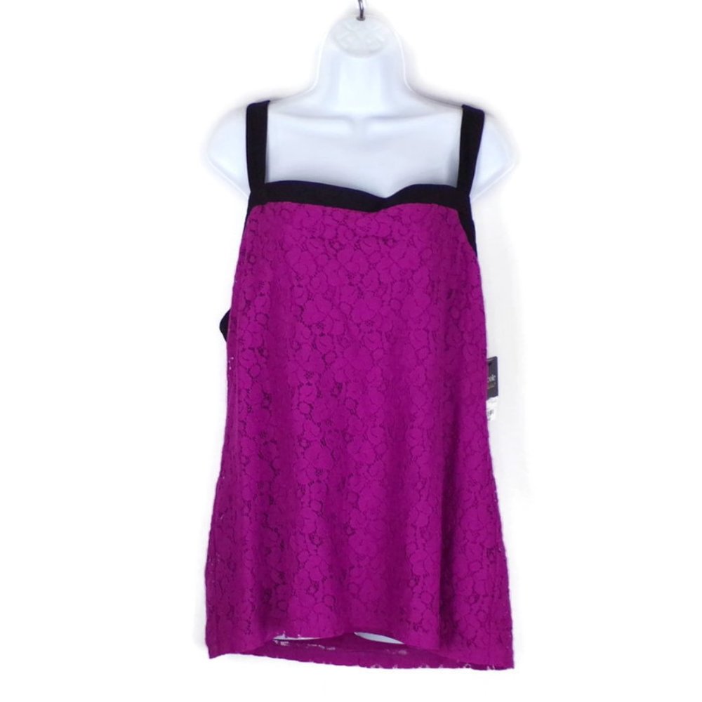 Nicole By Nicole Miller Lace Sleeveless Top Posh Pink Black Large  0890